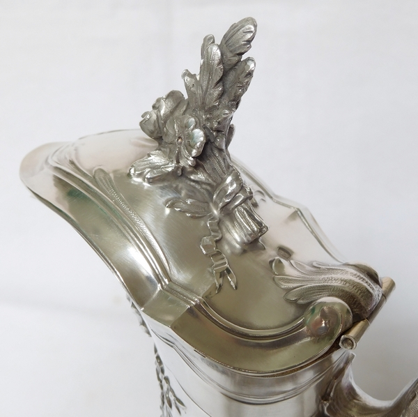 Aiguière de style Louis XVI en cristal de Baccarat & argent massif, fin XIXe / début XXe, par Henri Ofti