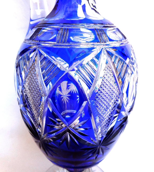 St Louis blue overlay crystal decanter / ewer