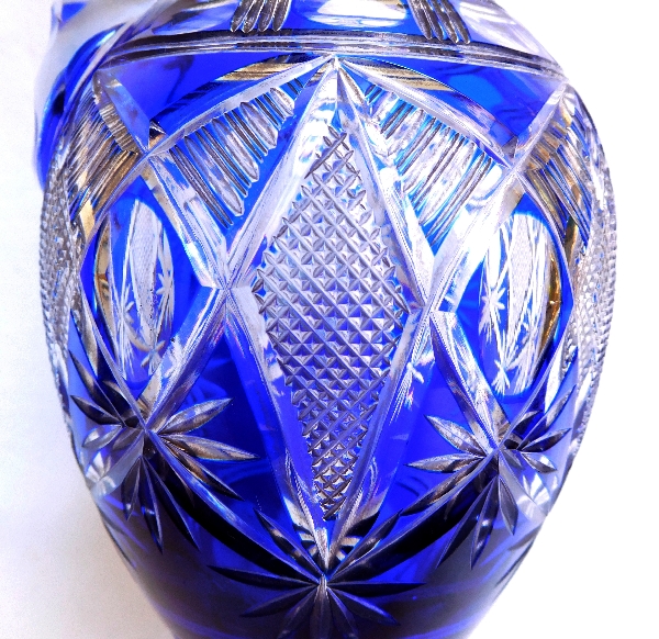 St Louis blue overlay crystal decanter / ewer