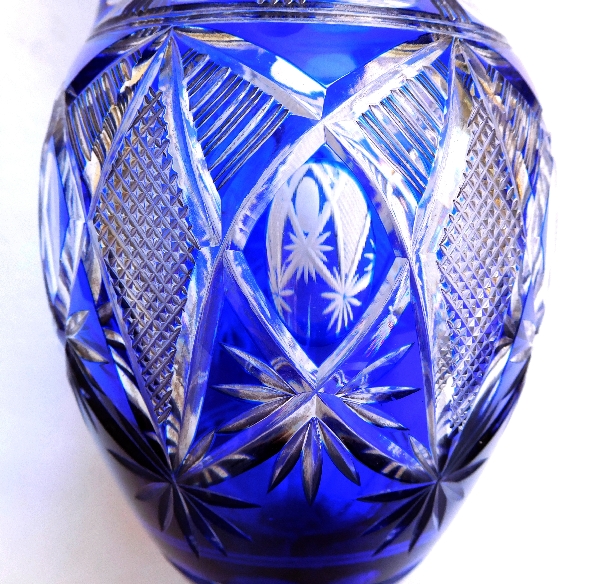 St Louis blue overlay crystal decanter / ewer