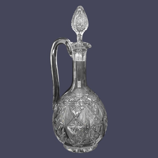 Aiguière carafe à anse en cristal de Baccarat finement taillé forme 9056 - étiquette papier