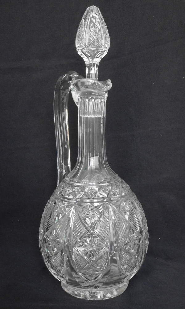 Aiguière carafe à anse en cristal de Baccarat finement taillé forme 9056 - étiquette papier