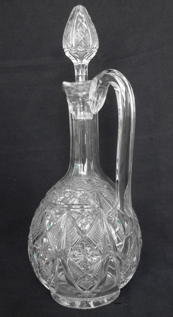 Aiguière carafe à anse en cristal de Baccarat finement taillé forme 9056 - étiquette papier