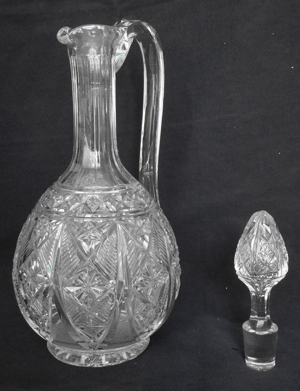 Aiguière carafe à anse en cristal de Baccarat finement taillé forme 9056 - étiquette papier