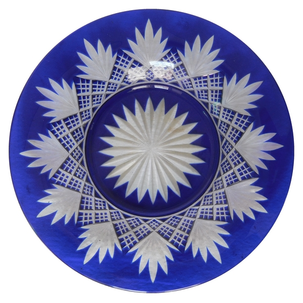 Baccarat crystal plate, cobalt blue overlay crystal, Douai pattern