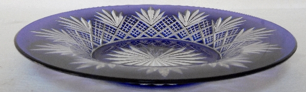 Baccarat crystal plate, cobalt blue overlay crystal, Douai pattern