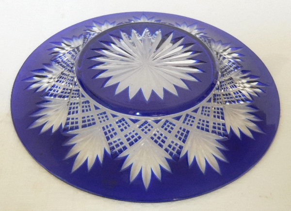 Baccarat crystal plate, cobalt blue overlay crystal, Douai pattern