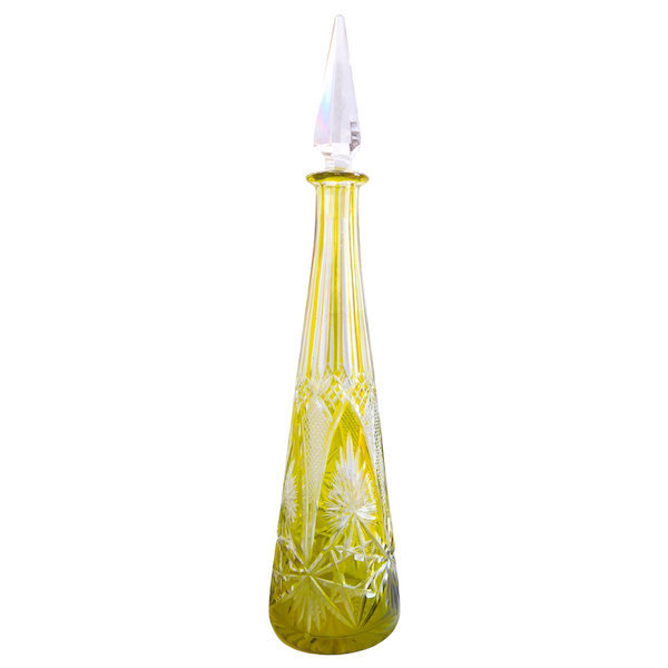 Tall Baccarat overlay crystal decanter, light green crystal