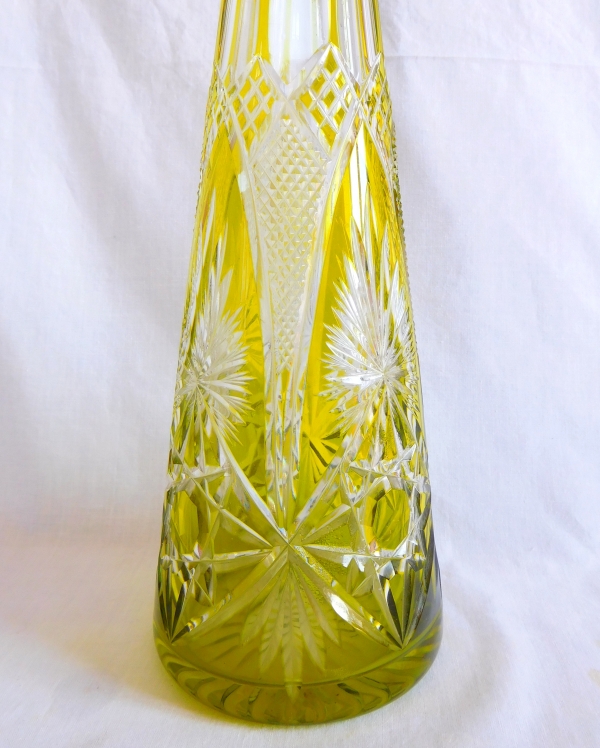 Tall Baccarat overlay crystal decanter, light green crystal