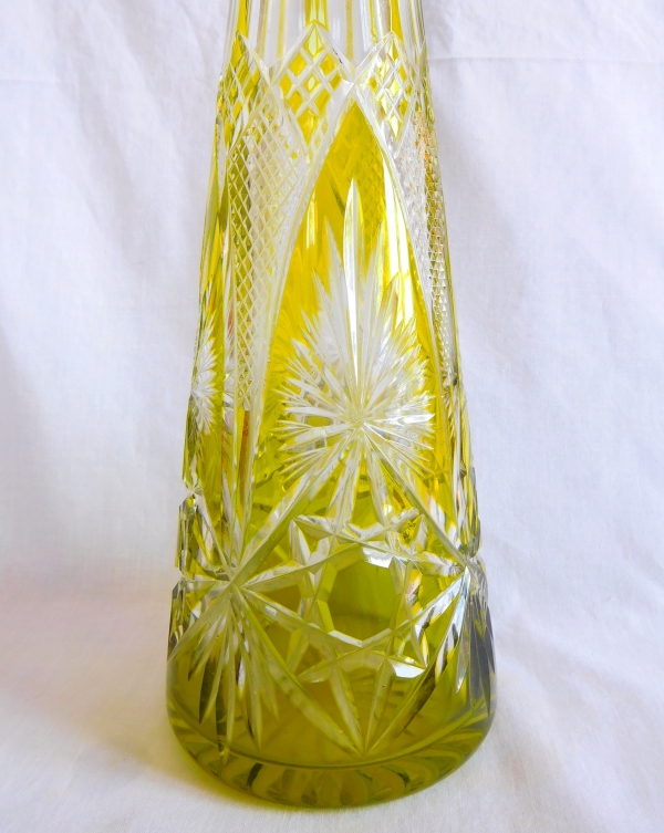 Tall Baccarat overlay crystal decanter, light green crystal