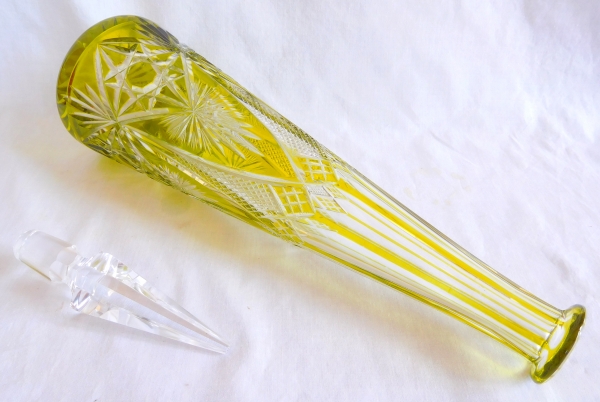 Tall Baccarat overlay crystal decanter, light green crystal