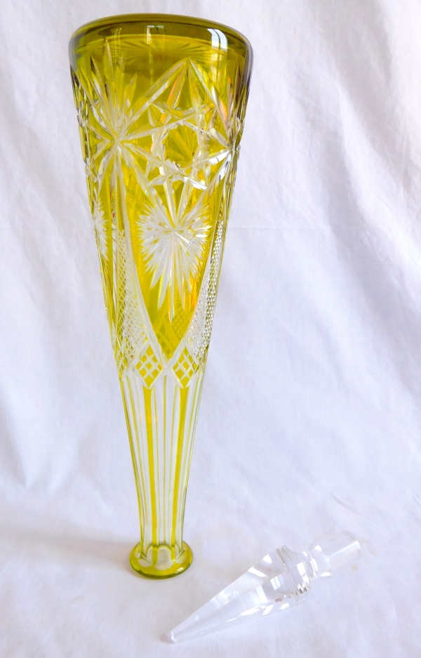 Tall Baccarat overlay crystal decanter, light green crystal