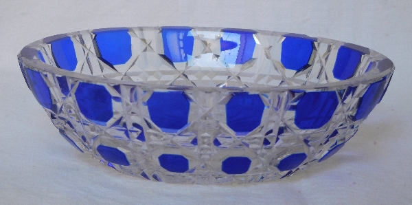 Baccarat overlay crystal soap dish, Diamants Pierreries pattern, blue overlay crystal