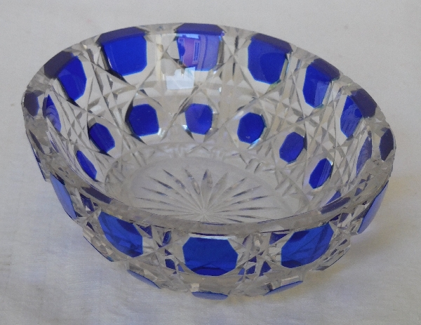 Baccarat overlay crystal soap dish, Diamants Pierreries pattern, blue overlay crystal