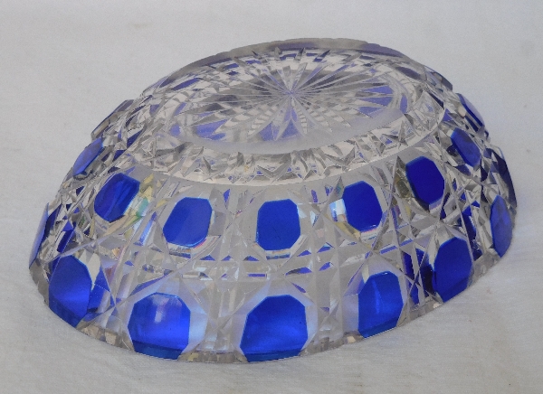 Baccarat overlay crystal soap dish, Diamants Pierreries pattern, blue overlay crystal