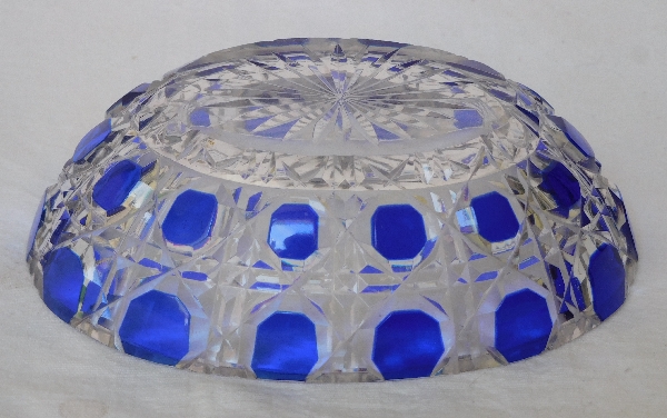 Baccarat overlay crystal soap dish, Diamants Pierreries pattern, blue overlay crystal