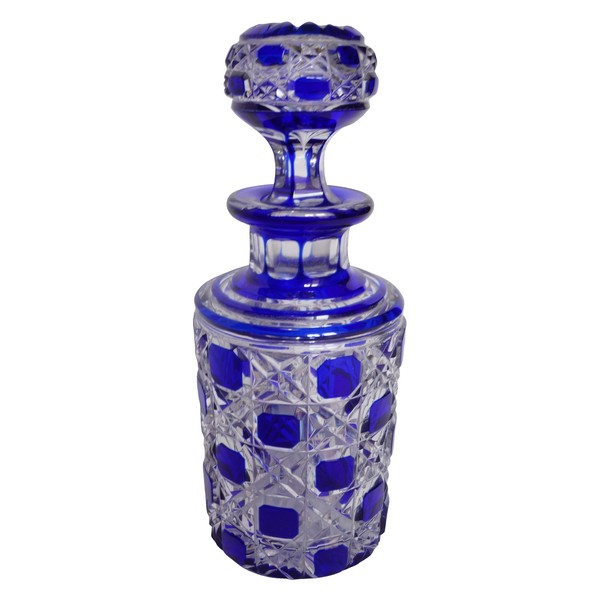 Baccarat overlay crystal perfume bottle, Diamants Pierreries pattern, blue overlay crystal - 14.5cm