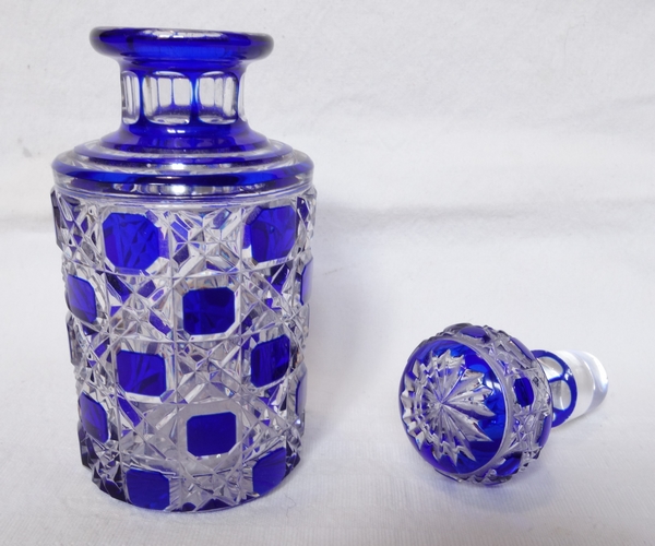 Baccarat overlay crystal perfume bottle, Diamants Pierreries pattern, blue overlay crystal - 14.5cm