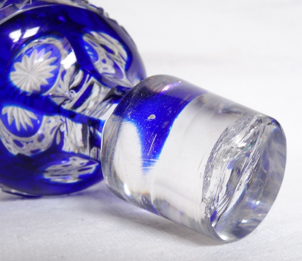 Tall Baccarat overlay crystal perfume bottle, Diamants Pierreries pattern, blue overlay crystal - 19.5cm