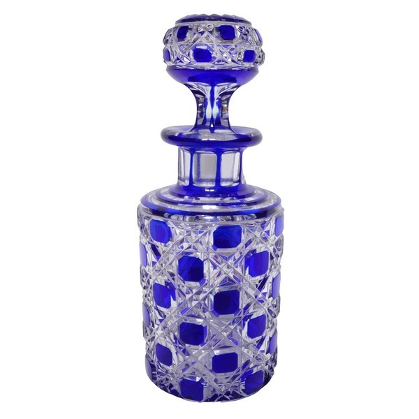 Baccarat overlay crystal perfume bottle, Diamants Pierreries pattern, blue overlay crystal - 16cm