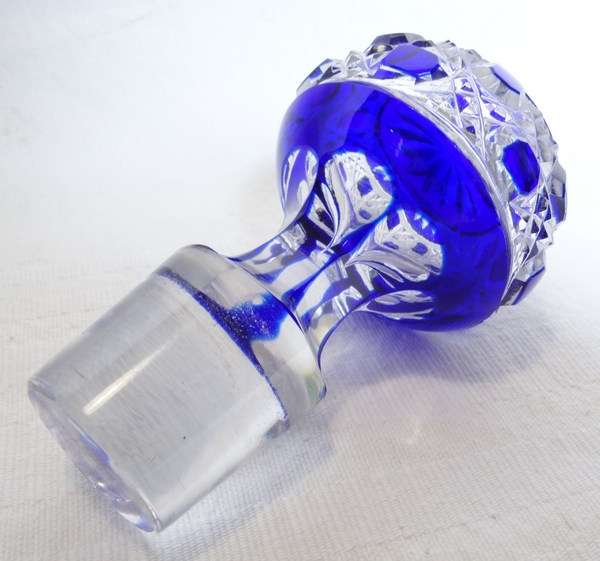 Baccarat overlay crystal perfume bottle, Diamants Pierreries pattern, blue overlay crystal - 16cm