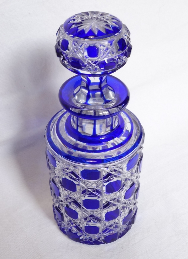 Baccarat overlay crystal perfume bottle, Diamants Pierreries pattern, blue overlay crystal - 16cm