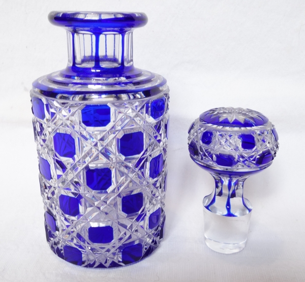 Baccarat overlay crystal perfume bottle, Diamants Pierreries pattern, blue overlay crystal - 16cm