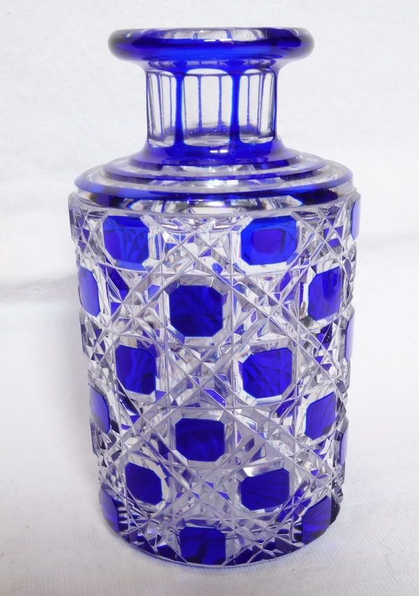 Baccarat overlay crystal perfume bottle, Diamants Pierreries pattern, blue overlay crystal - 16cm