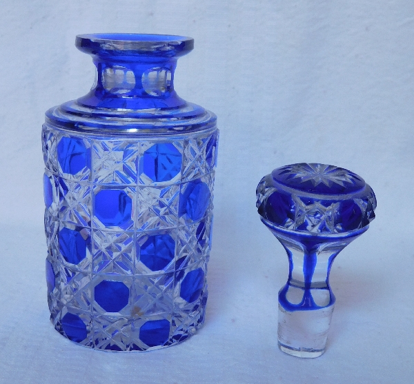 Baccarat overlay crystal small perfume bottle, Diamants Pierreries pattern, blue overlay crystal