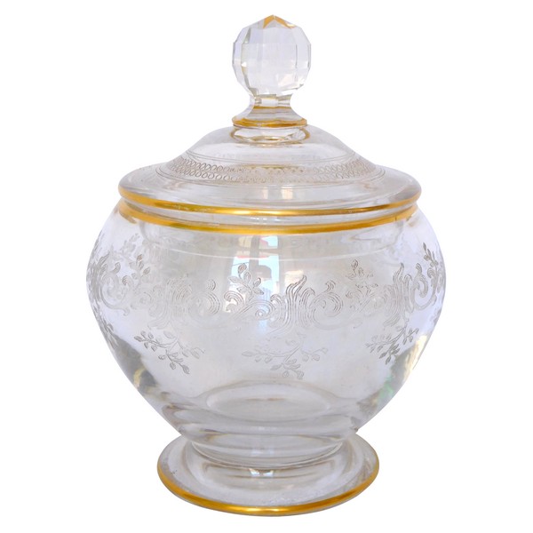 Baccarat crystal sugar pot, Sevigne pattern enhanced with fine gold