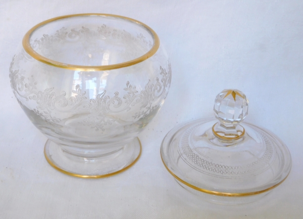 Baccarat crystal sugar pot, Sevigne pattern enhanced with fine gold