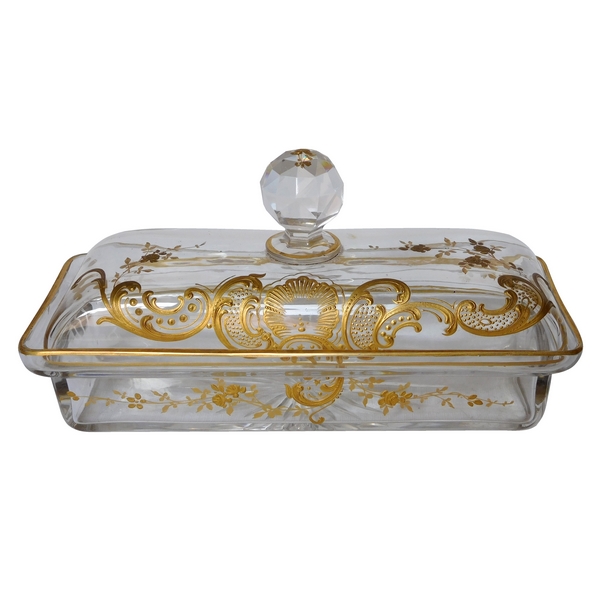 Boîte à brosses en cristal de Baccarat, modèle Louis XV rehaussé à l'or fin