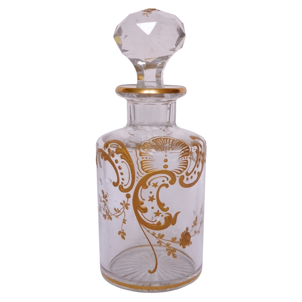 Flacon à parfum en cristal de Baccarat, modèle Louis XV rehaussé à l'or fin - 15,5cm