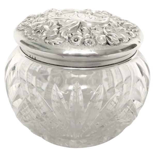 Sterling silver, vermeil and Baccarat crystal powder box