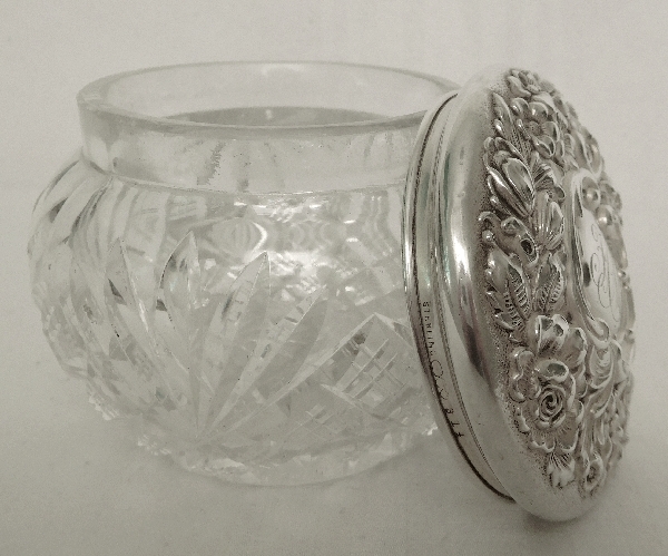 Sterling silver, vermeil and Baccarat crystal powder box