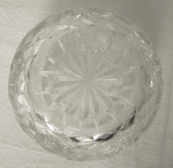 Boîte à poudre en cristal de Baccarat taillé, couvercle en argent massif et vermeil