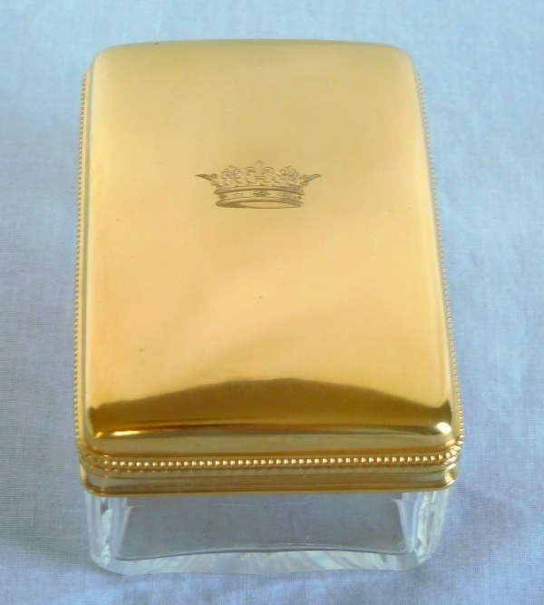 Baccarat crystal and vermeil box, crown of Prince of France engraved