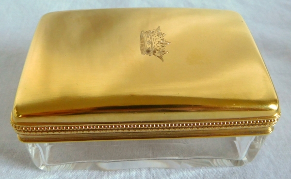 Boîte en cristal de Baccarat, couvercle en vermeil, couronne de Prince du Sang de France