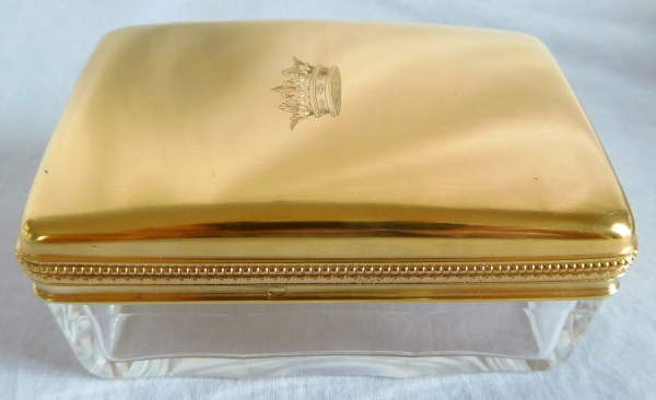 Baccarat crystal and vermeil box, crown of Prince of France engraved