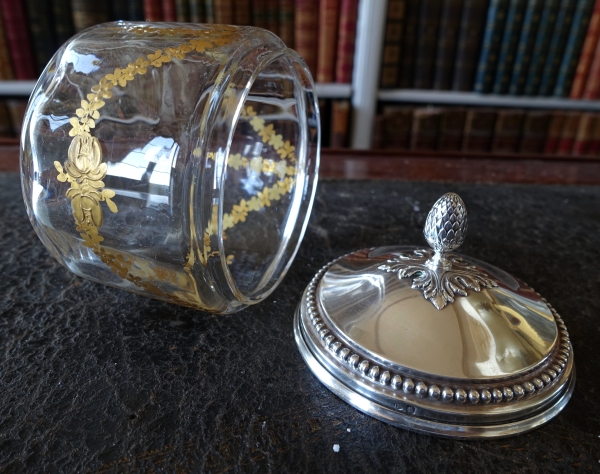 Baccarat crystal Louis XVI style box, sterling silver lid by Puiforcat