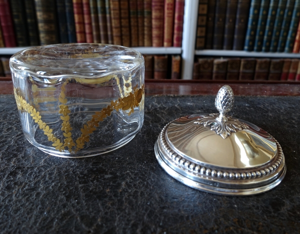 Baccarat crystal Louis XVI style box, sterling silver lid by Puiforcat