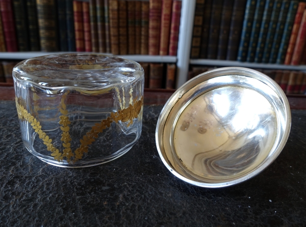 Baccarat crystal Louis XVI style box, sterling silver lid by Puiforcat