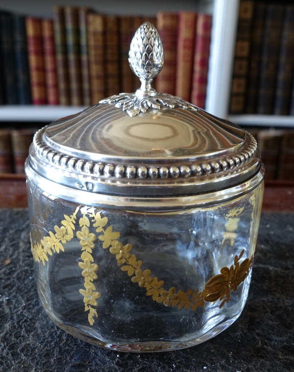 Baccarat crystal Louis XVI style box, sterling silver lid by Puiforcat