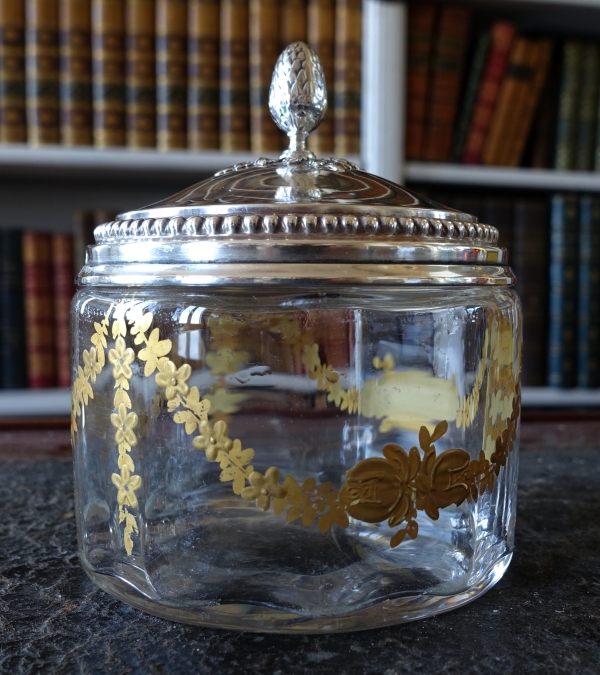 Baccarat crystal Louis XVI style box, sterling silver lid by Puiforcat