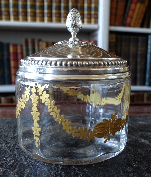 Baccarat crystal Louis XVI style box, sterling silver lid by Puiforcat