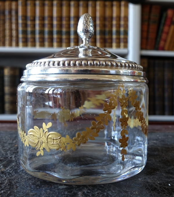 Baccarat crystal Louis XVI style box, sterling silver lid by Puiforcat
