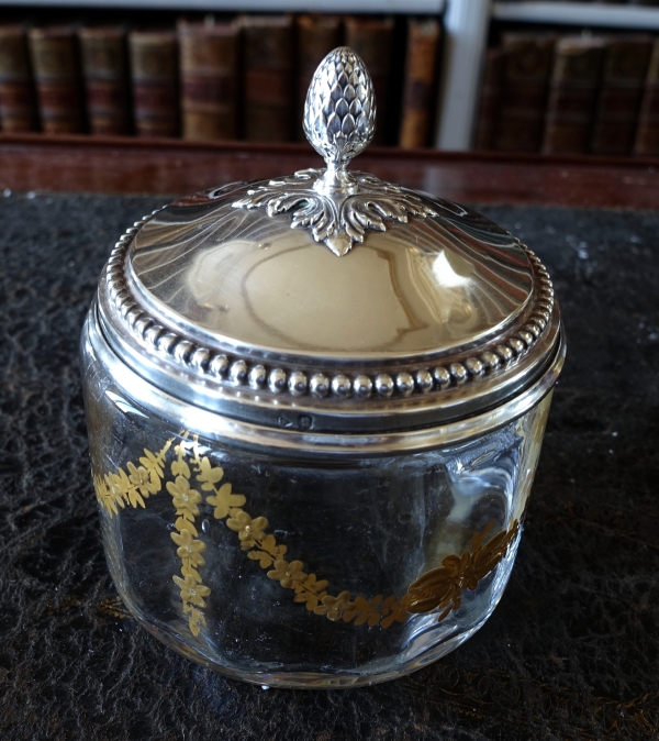 Baccarat crystal Louis XVI style box, sterling silver lid by Puiforcat