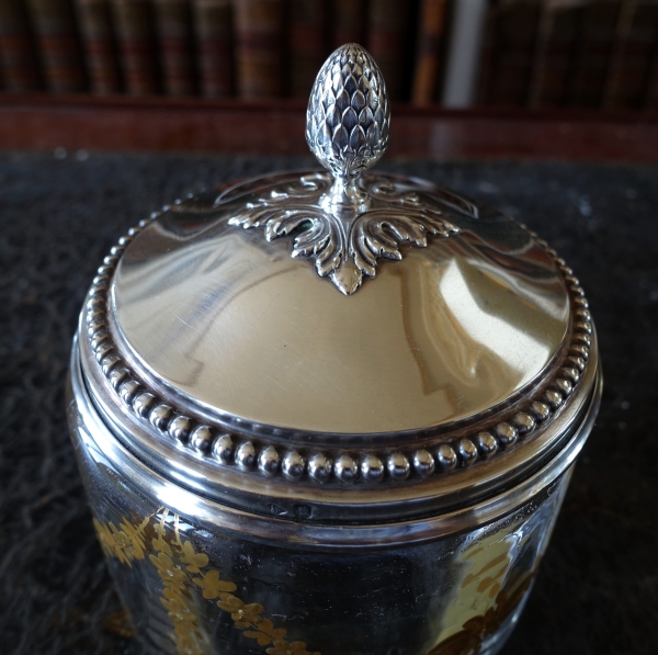Baccarat crystal Louis XVI style box, sterling silver lid by Puiforcat