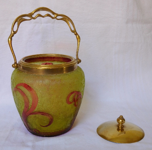 Baccarat rare multi-layers crystal biscuit bucket - red & green gilt crystal circa 1900