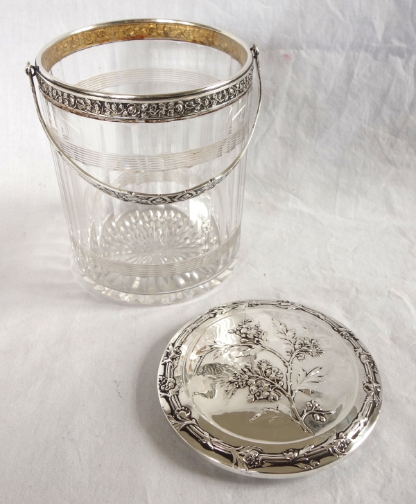 Boîte à biscuits en cristal de Baccarat et argent massif, poinçon Minerve